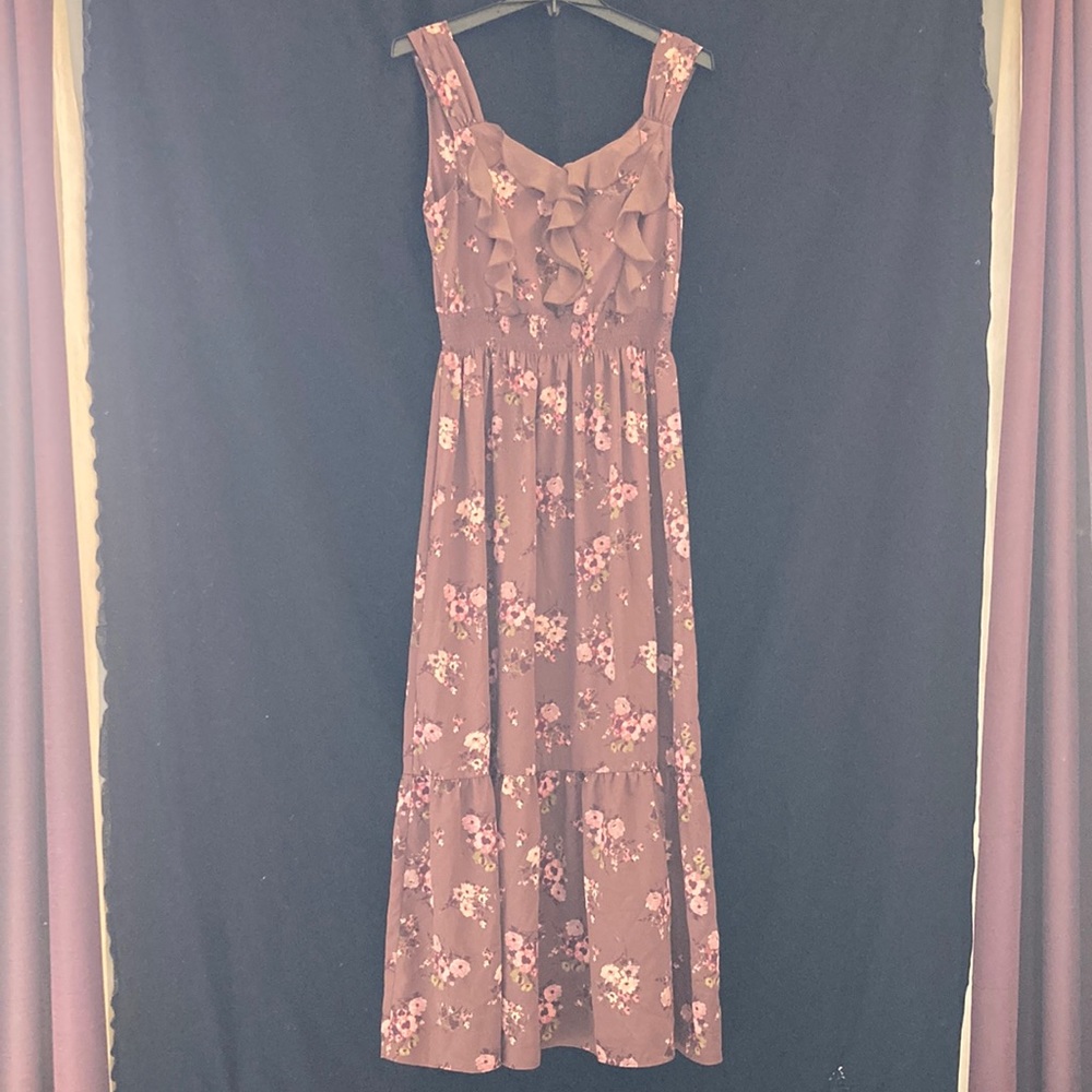 Lauren Conrad maxi floral with front ruffles